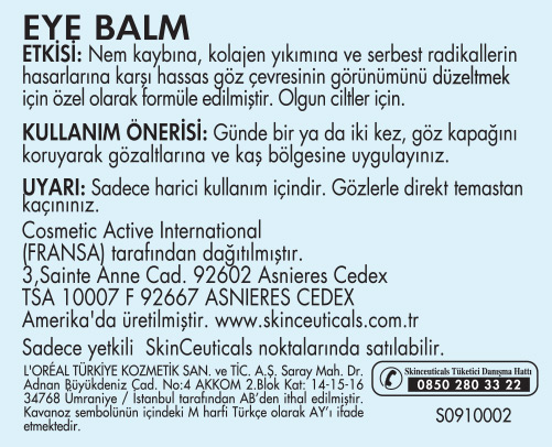  Skinceuticals Eye Balm 15ml Ürün Etiketi