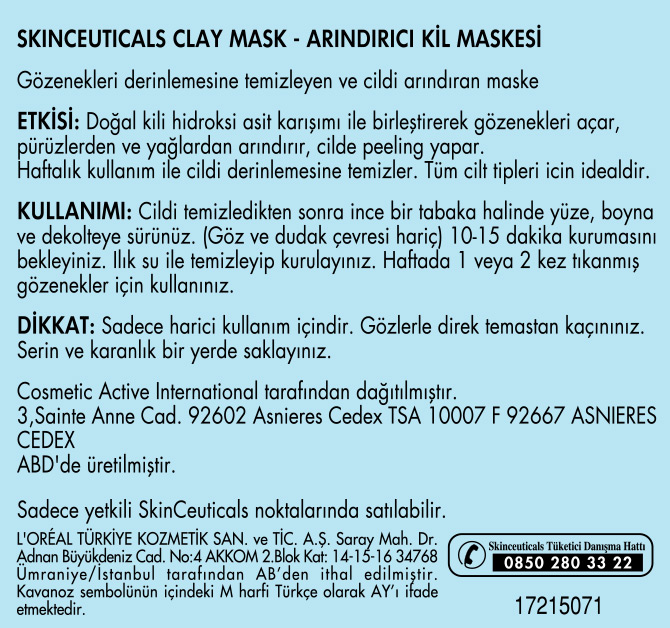  Skinceuticals Clarifying Clay Masque 60mL Ürün Etiketi