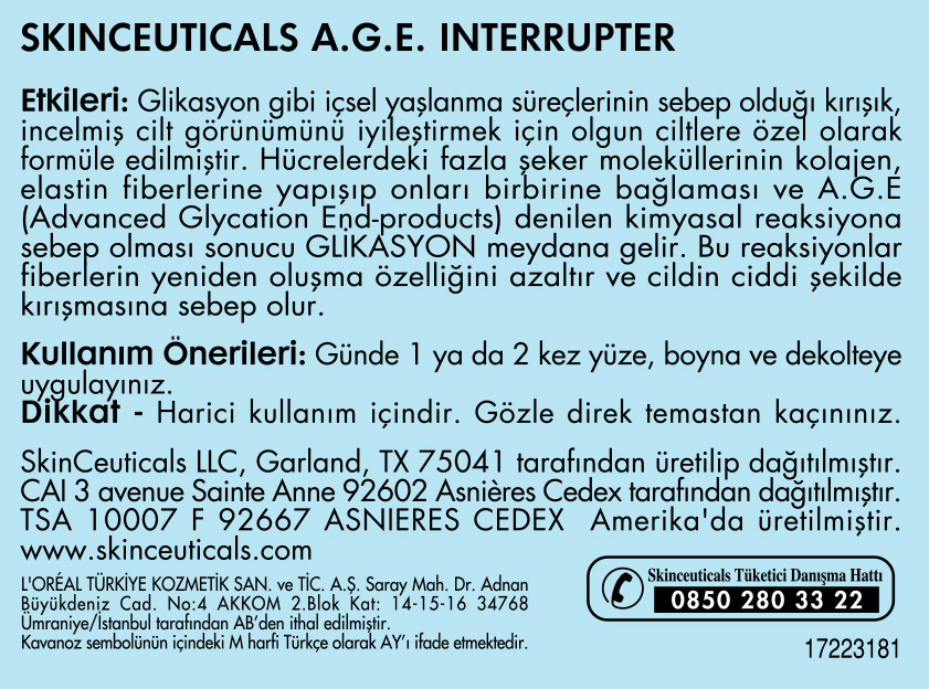  Skinceuticals A.G.E Interrupter 48mL Ürün Etiketi