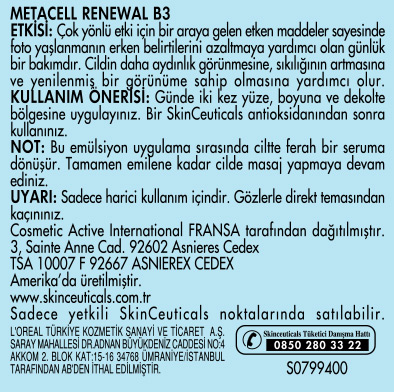  Skinceuticals Metacell Renewal B3 50mL Ürün Etiketi