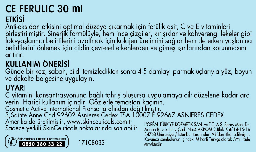  Skinceuticals C E Ferulic 30ml Ürün Etiketi