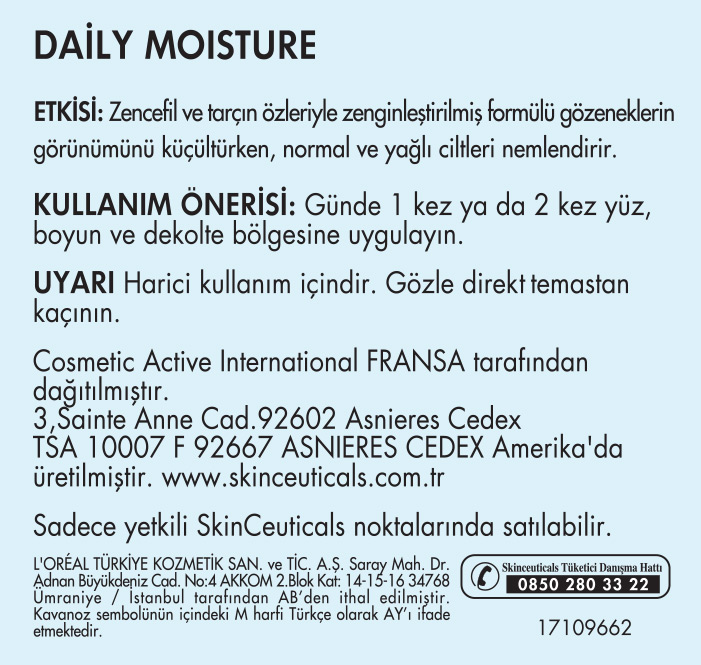  Skinceuticals Daily Moisture 50ml Ürün Etiketi