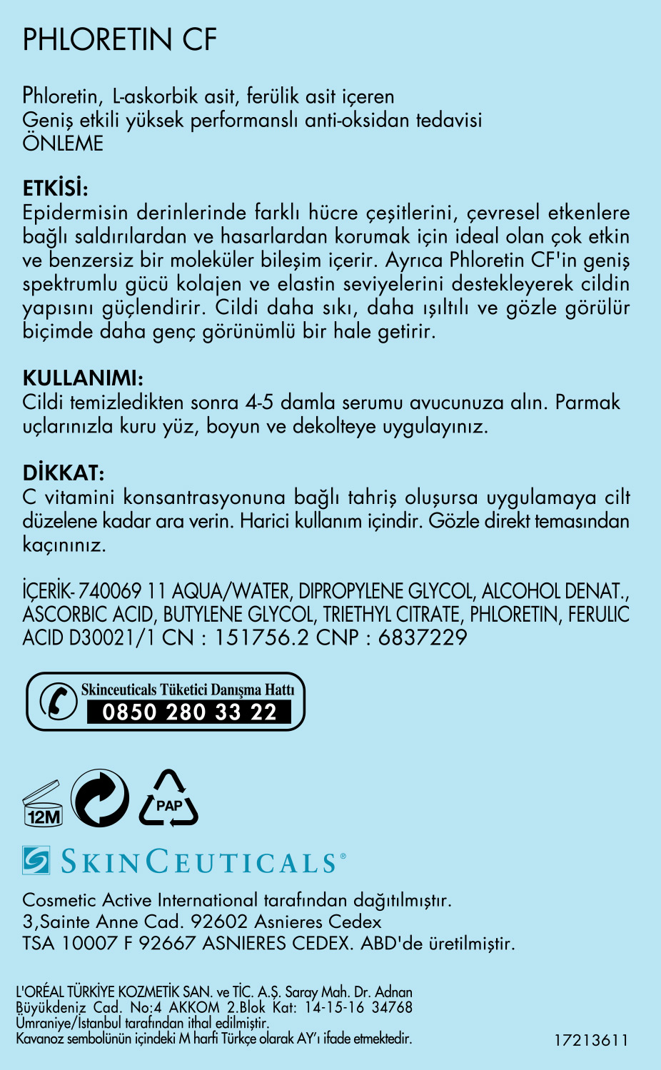  Skinceuticals Phloretin CF 30mL Ürün Etiketi