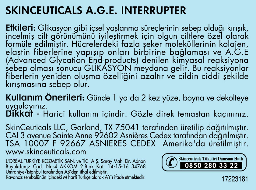  Skinceuticals A.G.E Interrupter 48mL Ürün Etiketi