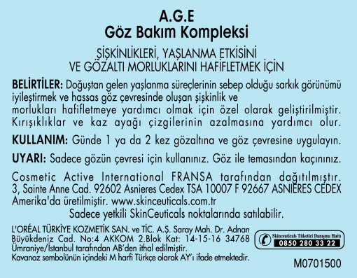  Skinceuticals A.G.E Eye Complex 15mL Ürün Etiketi