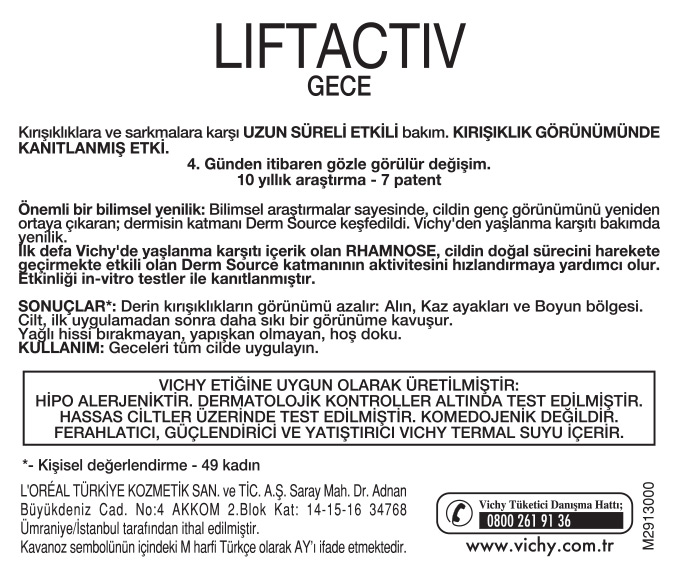  Vichy Liftactiv Night Supreme Kırışıklıklara Karşı Gece Bakım Kremi 50ml Ürün Etiketi