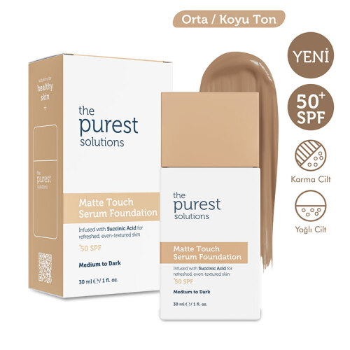 The Purest Solutions Matte Touch Sebum Dengeleyici ve Matlaştırıcı Serum Fondöten SPF50+ 30 ml - Orta-Koyu Ton - The Purest Solutions (1)