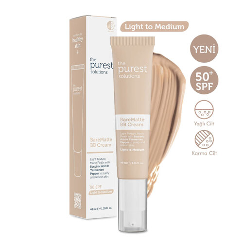 The Purest Solutions Yağlı ve Karma Ciltler İçin Matlaştırıcı BB Krem SPF 50+ 40 ml – Açık-Orta Ton - The Purest Solutions (1)